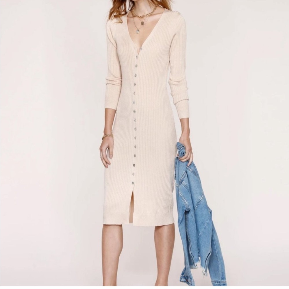 Heartloom Beige Long Sleeve Ribbed Dress